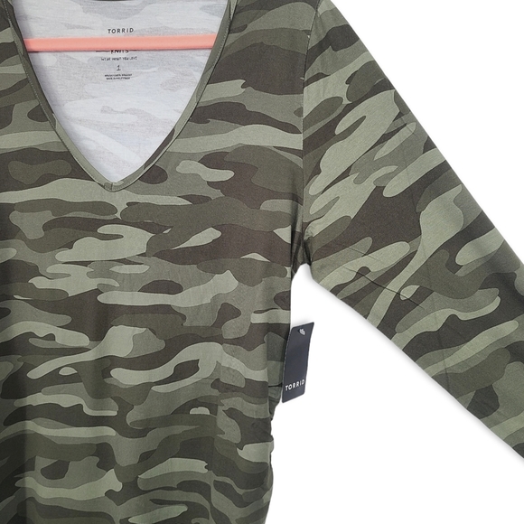 NWOT Torrid Olive Camo Long Sleeve Tunic - Picture 6 of 11